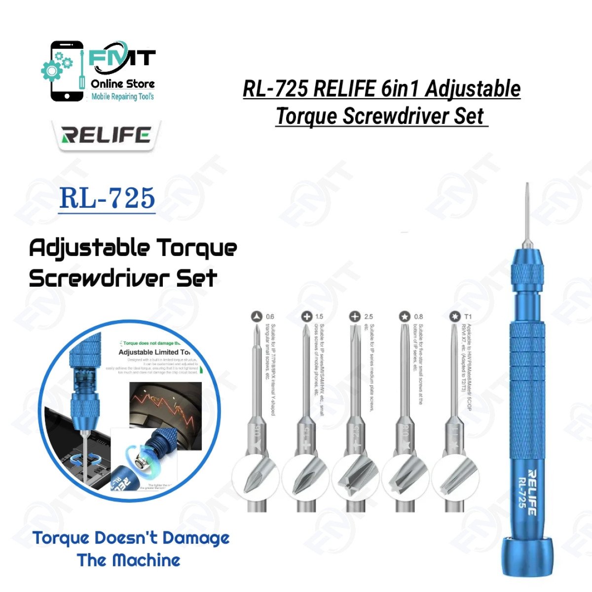RL-725 RELIFE 6in1 Adjustable Torque Screwdriver Set