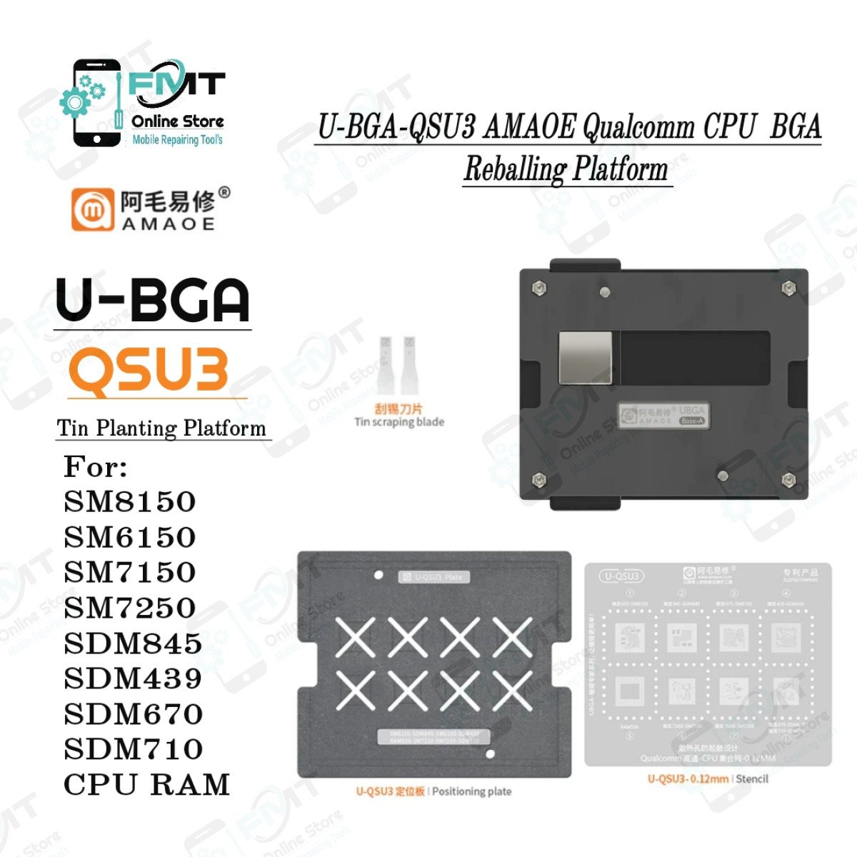 U-BGA-QSU3 AMAOE Qualcomm CPU BGA Reballing Stencil Platform