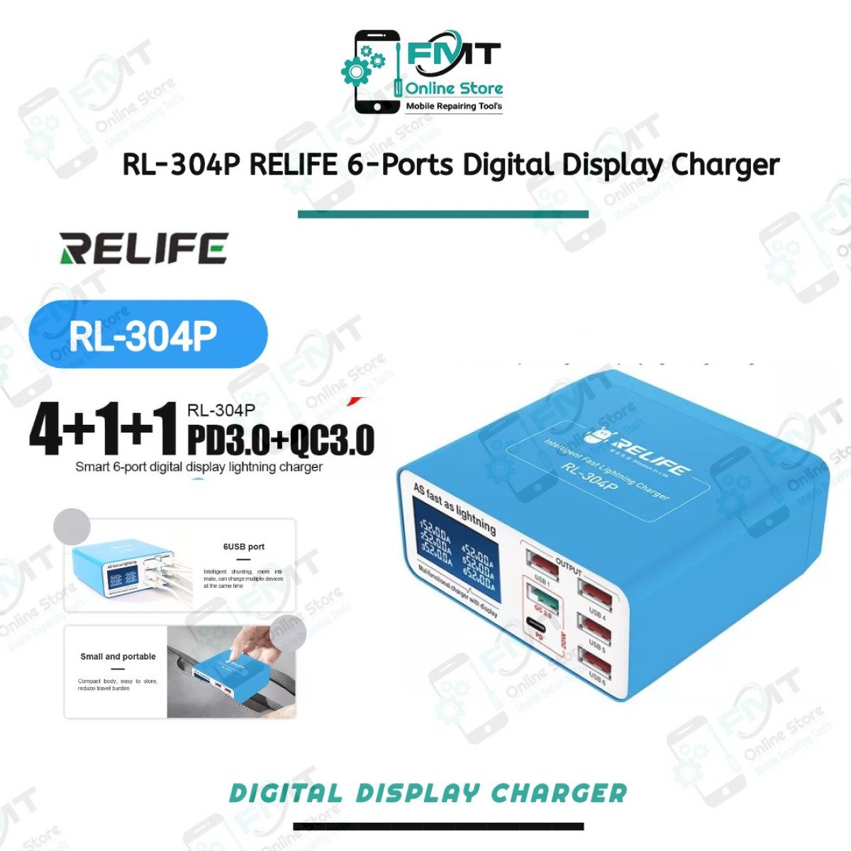 RL-304P RELIFE 6-Port Digital Screen Display Charger