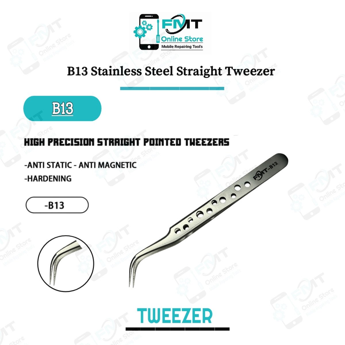 B13 FMT Non Magnetic Curved Pointed Tweezer