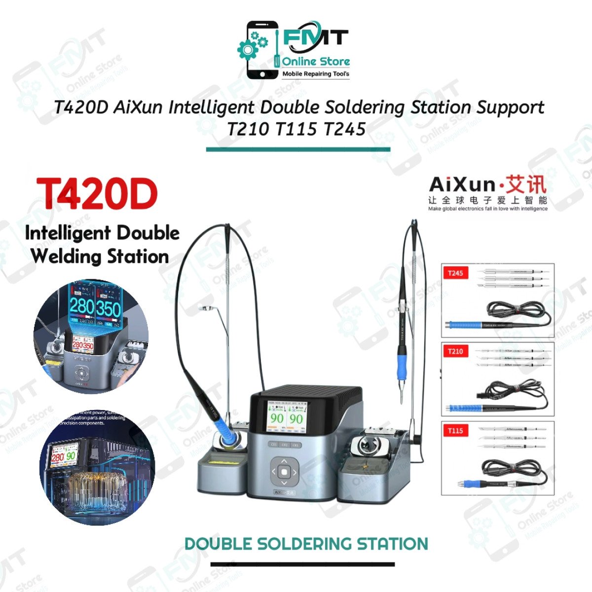 T420D AiXun Dual Channel Intelligent Soldering Station With T115,T210,T245