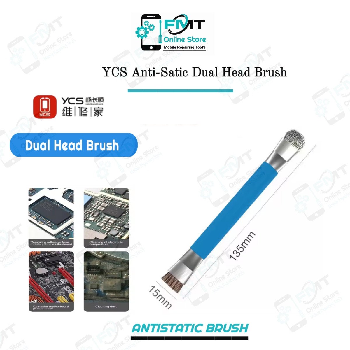 YCS Anti-Static Dual Head Brush (Soft & Steel Wire)