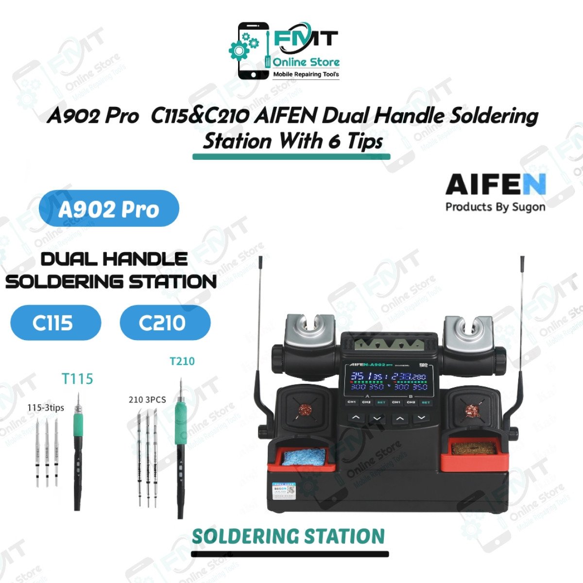 A902 Pro C115&C210  AIFEN Dual Handle Soldering Station With 6 Tips