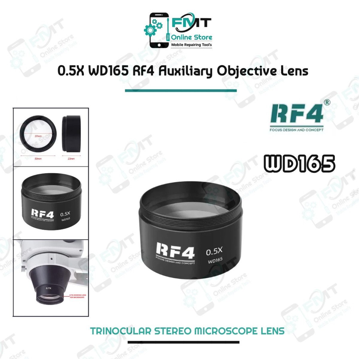 0.5X WD165 RF4 Auxiliary Objective Lens For Stereo Zoom Microscopes