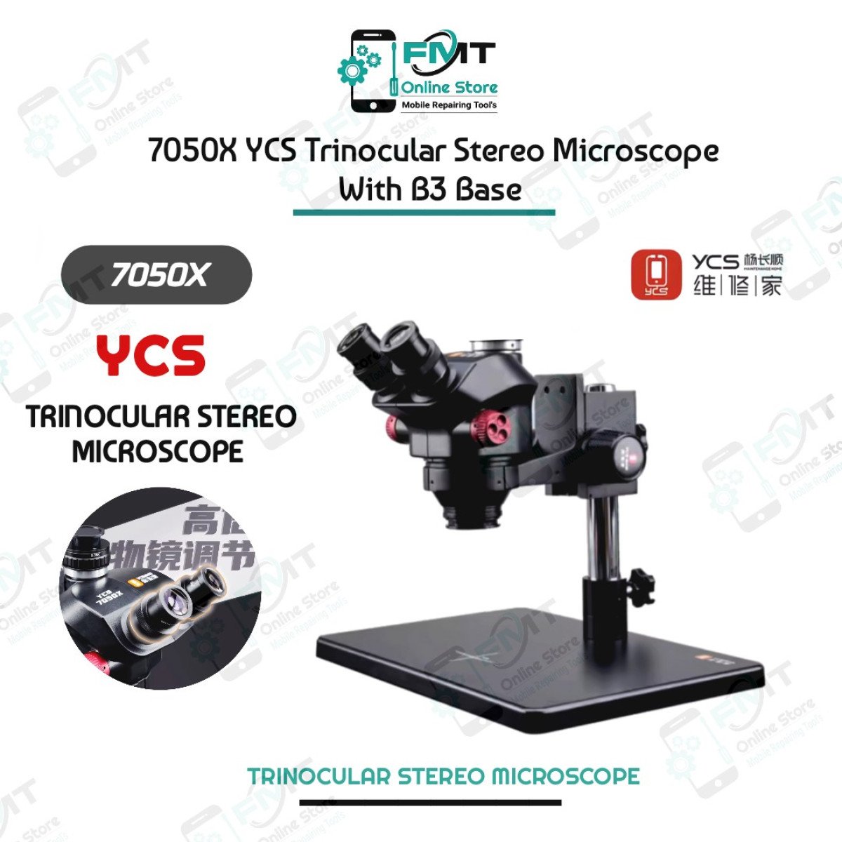7050X YCS Trinocular Stereo Microscope With B3 Base