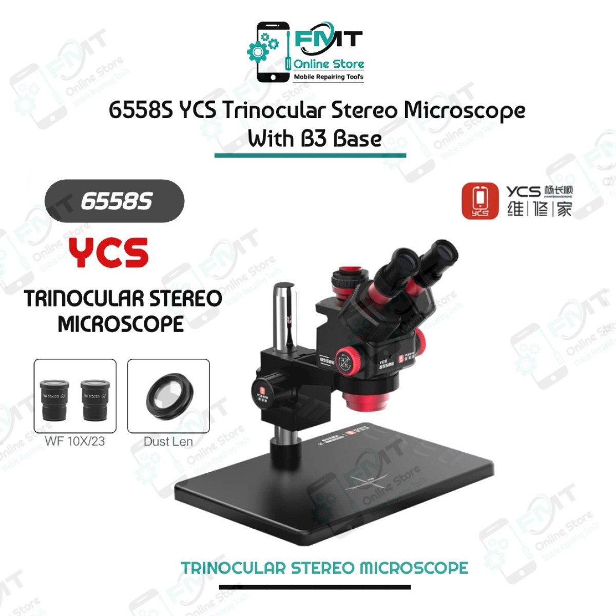 6558S YCS Ultra HD Trinocular Stereo Microscope With B3 Base