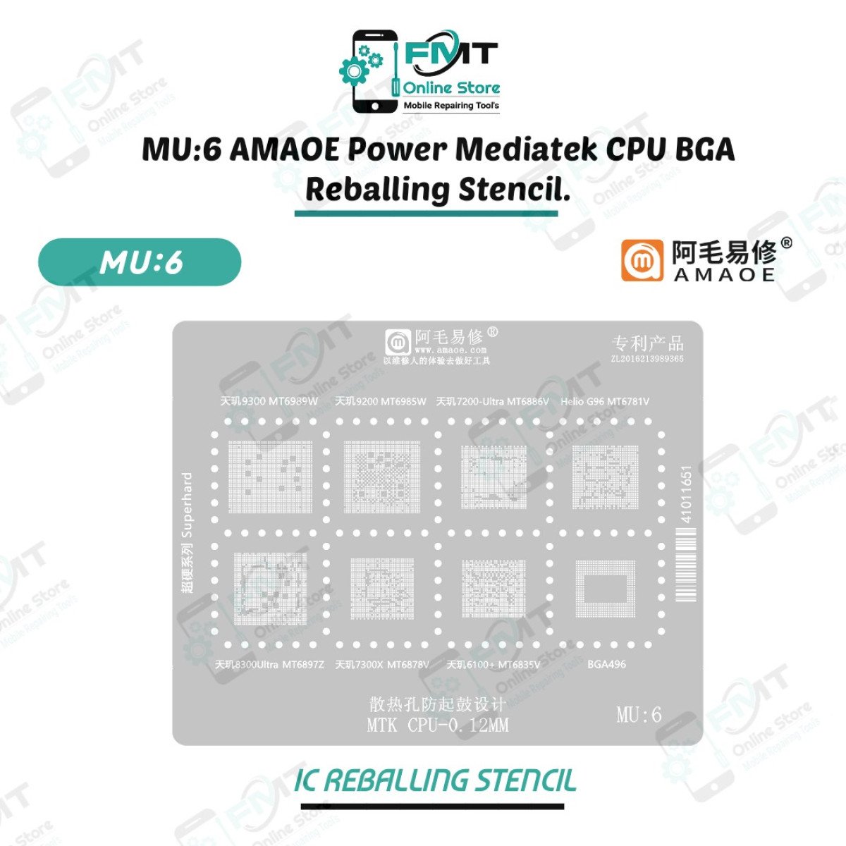 MU:6 AMAOE Mediatek CPU BGA Reballing Stencil