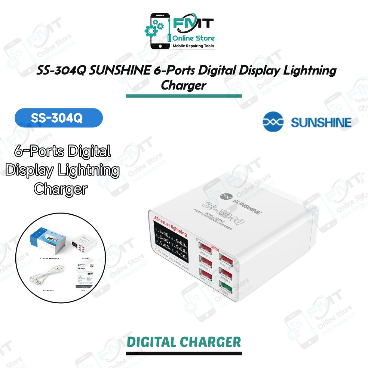 SS-304Q SUNSHINE 6-PORTS Digital Display Lightning Charger