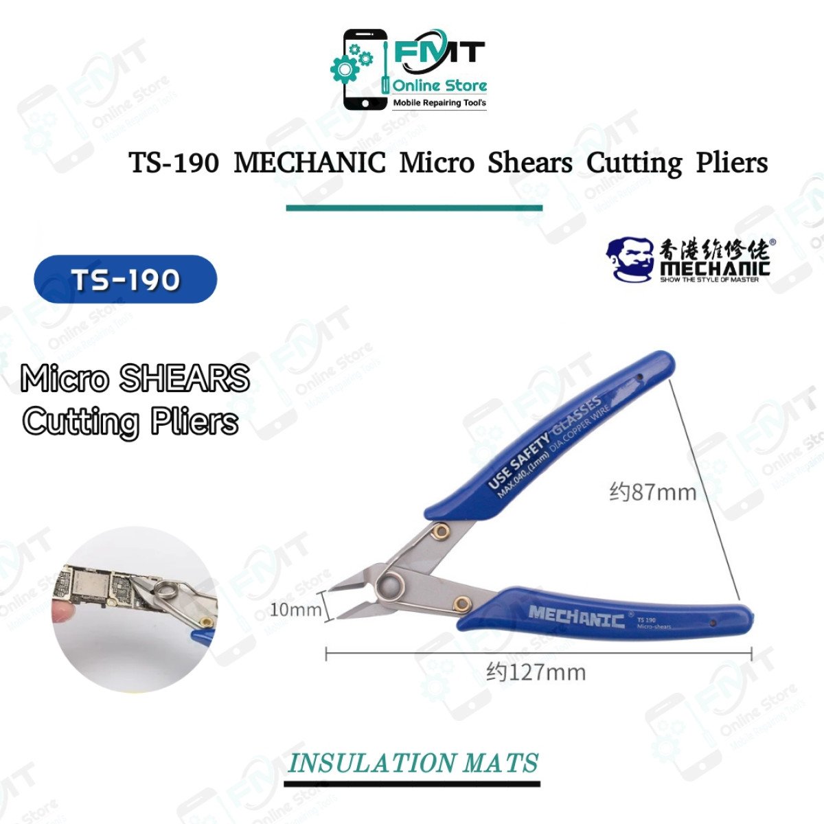 TS-190 MECHANIC 5" Micro Shears PRECISION Diagonal Pliers