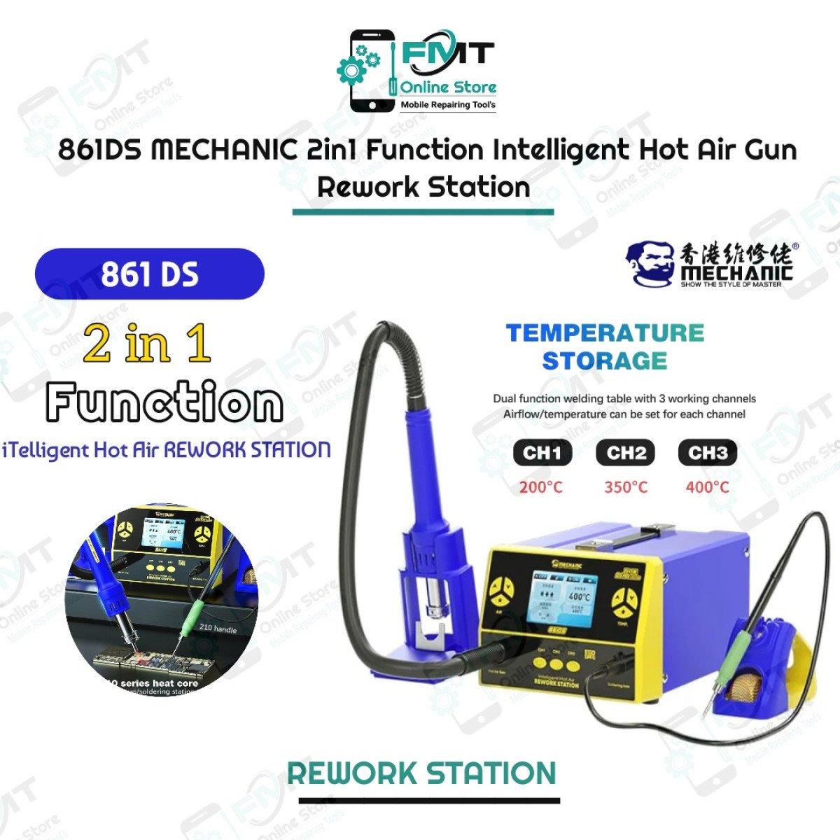 861DS MECHANIC 2in1 Function Intelligent Hot Air Gun Rework Station