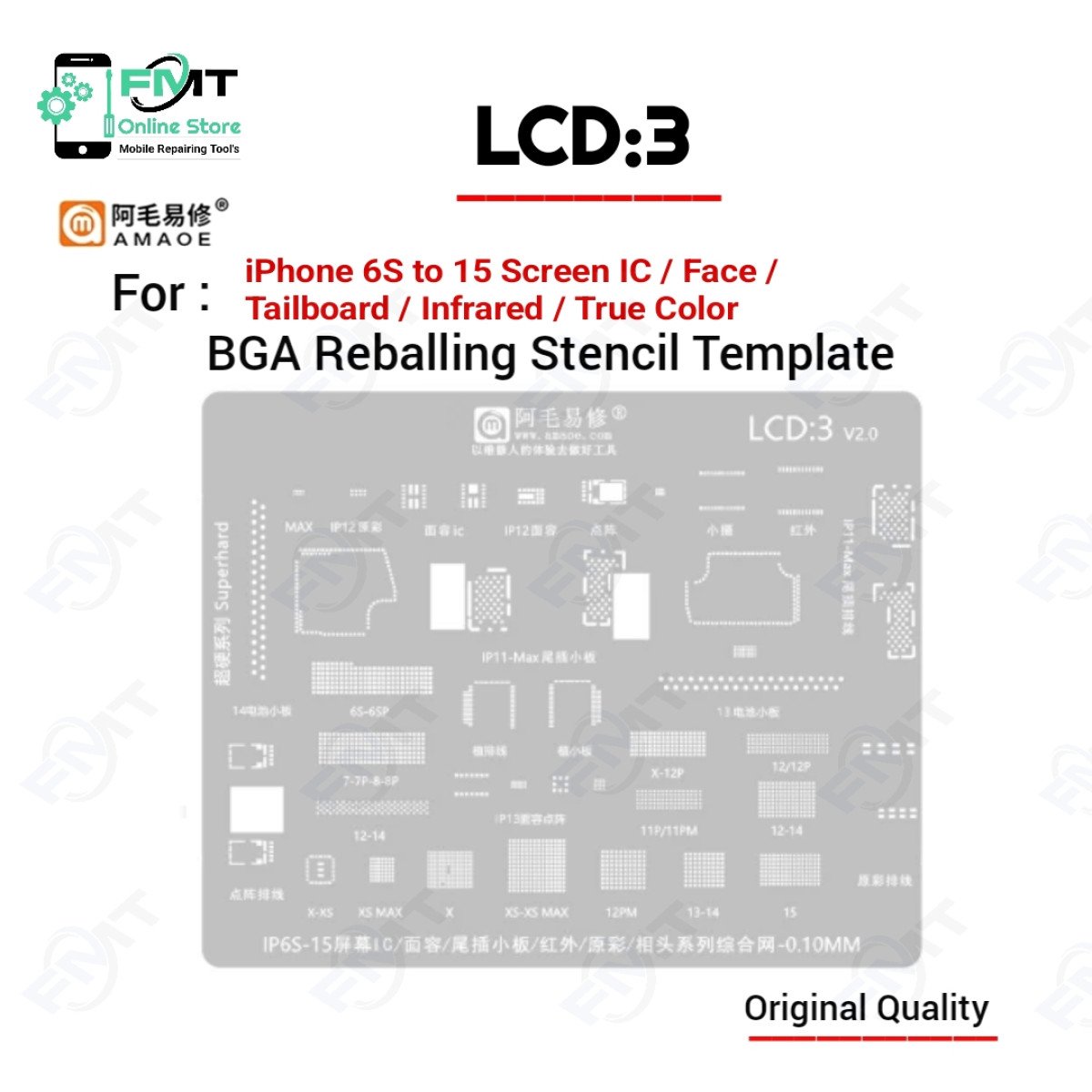 LCD:3 AMAOE iPhone 6-15 Displays Fcid Stencil